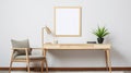 Modern Elegance Desk Mockup With Cozy Armchair And Natural Wood Frame