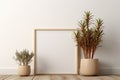 Modern Elegance Poster Frame Mockup Featuring a Plant Pot in a Room with a Clean White Wall. created with Generative AI