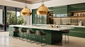 Modern Elegance: The Sleek Green Island Kitchen Royalty Free Stock Photo