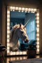 Modern Elegance: Unicorn Reflection in Contemporary Living Room Mirror Royalty Free Stock Photo