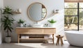 Modern, elegant bathroom with clean design, luxurious bathtub, and beautiful ceramics generated by AI Royalty Free Stock Photo