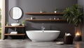 Modern, elegant bathroom design with clean, luxurious bathtub and sink generated by AI Royalty Free Stock Photo