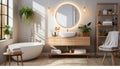 Modern, elegant bathroom design with luxurious bathtub and clean flooring generated by AI Royalty Free Stock Photo