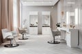 Modern and elegant interior design of professional beauty salon and spa with luxury styling chair Royalty Free Stock Photo