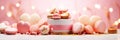 Modern elegant luxury french sweets food decorations on bokeh light background