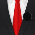 Modern Elegant Man Suit with Red Necktie and Black Blank Vote Badge. 3d Rendering Royalty Free Stock Photo