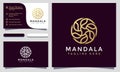 Modern Elegant Mandala Flower Logo Design and template. Gold Luxury fashion creative icon vector business card