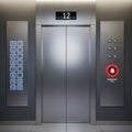 Modern elevator with control panel and emergency button isolated on white background Royalty Free Stock Photo