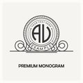 Modern emblem, badge, monogram template. Luxury elegant frame ornament line logo design vector illustration. Good for