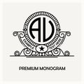 Modern emblem, badge, monogram template. Luxury elegant frame ornament line logo design vector illustration. Good for