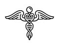 Modern emblem of genetic engineering as part of medicine With nucleic acid double helix and caduceus, snakes and wings Icon of DNA Royalty Free Stock Photo