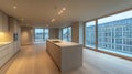 Modern Empty Apartment Kitchen with City View Royalty Free Stock Photo