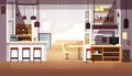 Modern empty bar or coffee shop vector flat interior Royalty Free Stock Photo