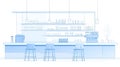 Cafe Bar Counter Blueprint, Modern Interior Design Sketch Royalty Free Stock Photo