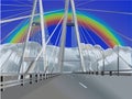 Modern empty bridge under rainbow
