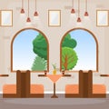Modern Empty Cafe Restaurant Interior Furniture Flat Vector Illustration Royalty Free Stock Photo