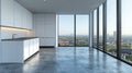 Modern, empty city kitchen with panoramic views Royalty Free Stock Photo