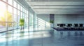 Modern empty corporate office with panoramic glass windows and city skyline view. Concept of business transparency Royalty Free Stock Photo