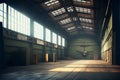 Modern empty dark storehouse with light at the end Royalty Free Stock Photo