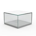 Modern Glass Display Cube with Silver Metal Base on White Background transparent Royalty Free Stock Photo