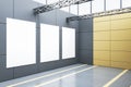 Modern empty  garage interior with blank white mock up posters. Warehouse concept. 3D Rendering Royalty Free Stock Photo