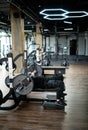 Modern empty gym interior. Fitness training sport club. Royalty Free Stock Photo