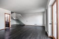 Modern empty interior with dark parquet and staircase Royalty Free Stock Photo