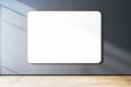 Modern empty interior with white mock up banner on concrete wall. Gallery and museum concept. Royalty Free Stock Photo