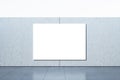Modern empty interior with white mock up banner on gray wall. Gallery and museum concept. Royalty Free Stock Photo