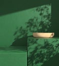 Modern Empty Minimal Wood Podium Display Sunlight Shade Tree Shadow On Stage Shelves Green Concrete Wall Abstract Background 3d Royalty Free Stock Photo