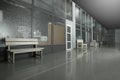 Modern empty office corridor with glass wall and benches Royalty Free Stock Photo