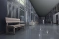 Modern empty office corridor with glass walls and benches Royalty Free Stock Photo