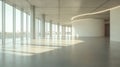 Modern empty office interior with large windows and natural light Royalty Free Stock Photo