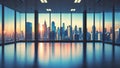 Modern empty office interior overlooking big city at sunset Royalty Free Stock Photo