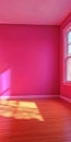 Modern Empty Room with Simple Purple Walls and Bright Sunlight Streaming Through Large Windows Royalty Free Stock Photo