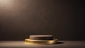 Modern empty round maroon gold empty podium for cosmetic or product on dark maroon background. Stand with gradient empty wall Royalty Free Stock Photo