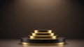 Modern empty round maroon gold empty podium for cosmetic or product on dark maroon background. Stand with gradient empty wall Royalty Free Stock Photo