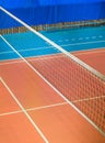 Modern empty school gym indoor with volleyball net, vertical frame Royalty Free Stock Photo