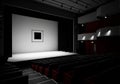 A modern, empty theater with a minimalist black and white design. The seating area features rows of Royalty Free Stock Photo