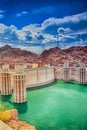 Modern Energetics Concepts. Hoover Dam and Penstock Towers in Lake Mead of the Colorado River on Border of Arizona and Nevada Royalty Free Stock Photo