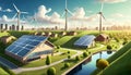 modern energy self-sufficient city with green energy source