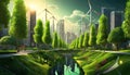 modern energy self-sufficient city with green energy source