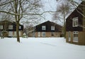 Modern English Houses in Winter Snow