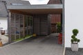 modern entrance area and garage in suburban street Royalty Free Stock Photo