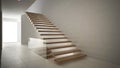 Modern entrance hall with wooden staircase, minimalist white int Royalty Free Stock Photo