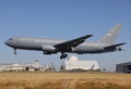 KC46 Boeing military tanker aircraft landing side view Royalty Free Stock Photo