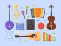 Modern ethnic musical instruments flat illustrations set Royalty Free Stock Photo