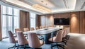 Modern executive room for high-level meetings and conferences, stylish desk and office chairs, Conference room