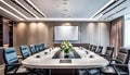 Modern executive room for high-level meetings and conferences, stylish desk and office chairs, Conference room