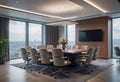 Modern executive room for high-level meetings and conferences, stylish desk and office chairs, Conference room